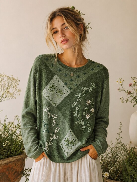 Variations Sweaters - Vintage Variations Floral Embroidered Sweater Size XL Boho Garden Fairy Pullover